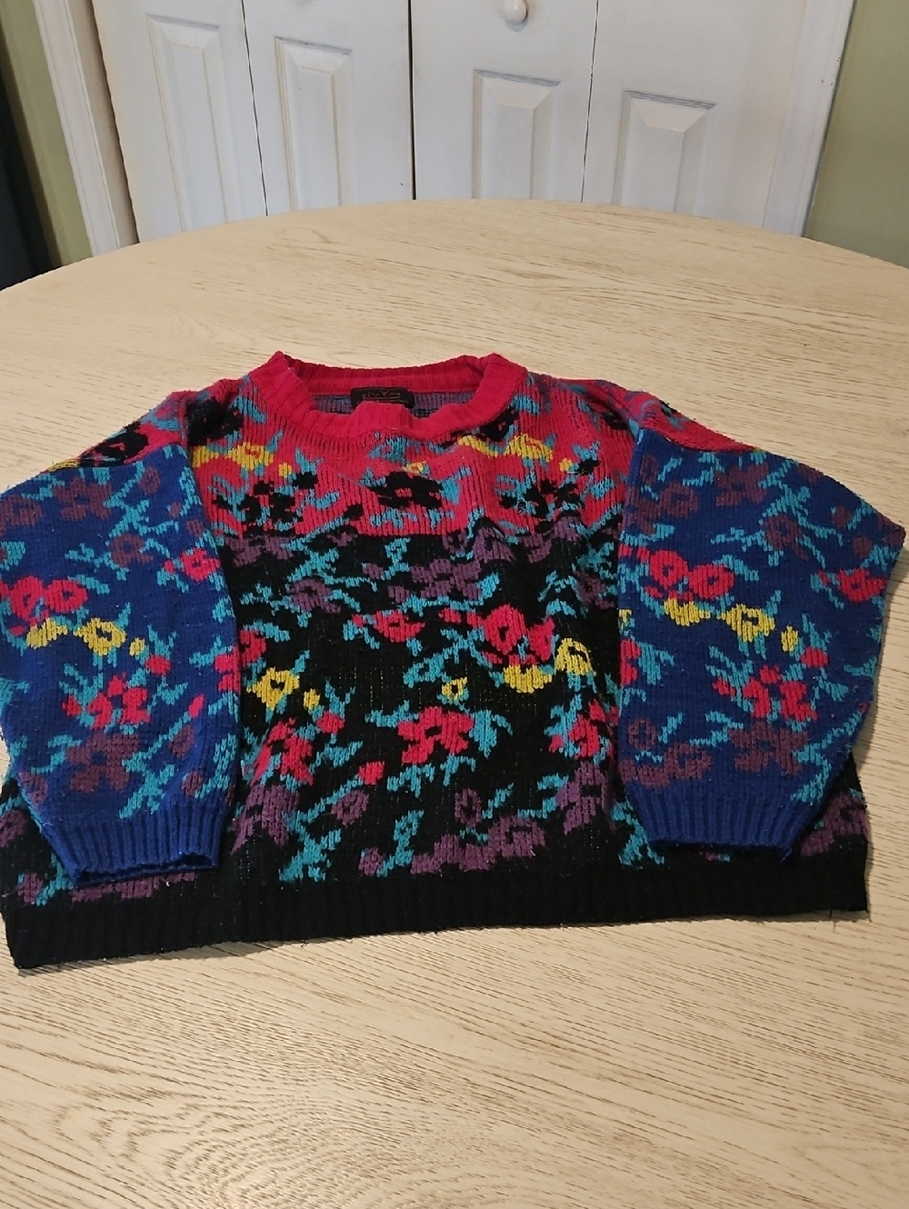 Vintage Floral Ivy Bright Multicolor Knit Sweater M/L